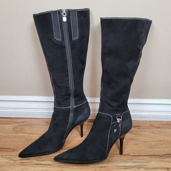 Donald J Pliner Couture Catlyn Black Suede Tall Long Boots Pointed Toe Size 9 - Picture 1 of 14